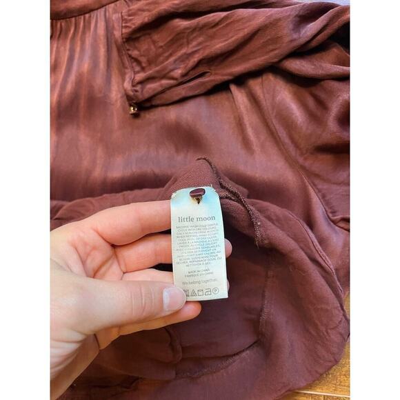 Little Moon Women Maroon Mini Satin Long Sleeve Viscose Dress Size Small Large - Picture 6 of 9